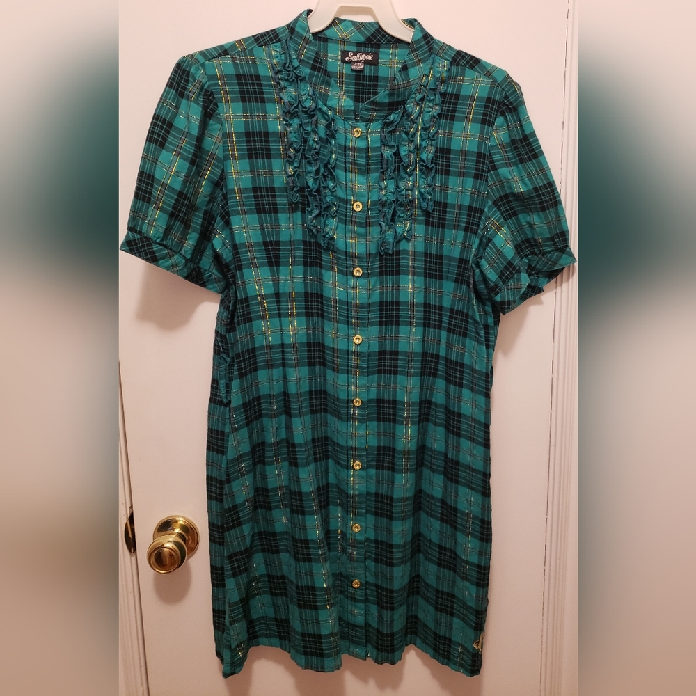 Southpole Teal and Black Plaid Button Down Dress Juniors Size XXL